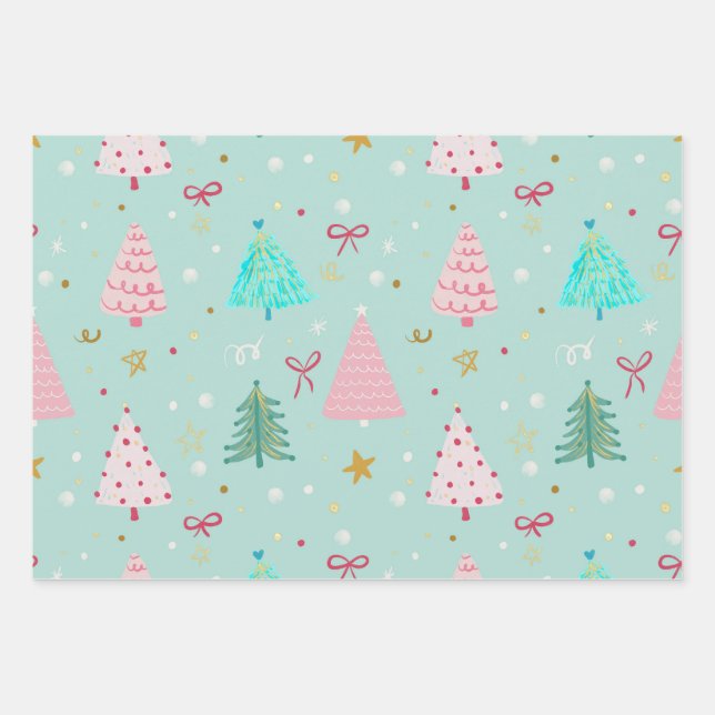 Feuille De Papier Cadeau Pastel Christmas Tree Wrapping Paper (Devant)