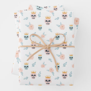 Feuille De Papier Cadeau Pastel Crâne Floral Cute Moderne Halloween Motif