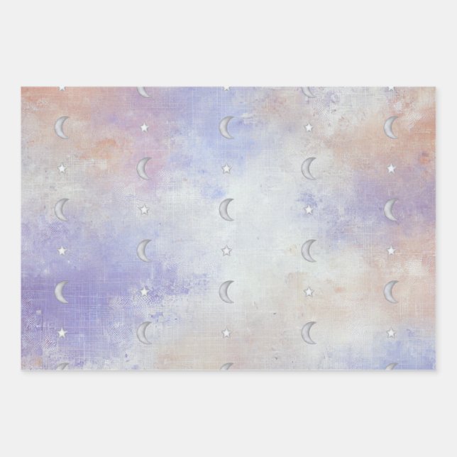 Feuille De Papier Cadeau Pastel Crescent Céleste Lune & Etoile - 3 X (Devant)