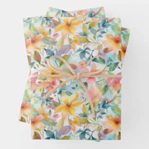 FEUILLE DE PAPIER CADEAU PASTEL FLORAL D'ÉTÉ