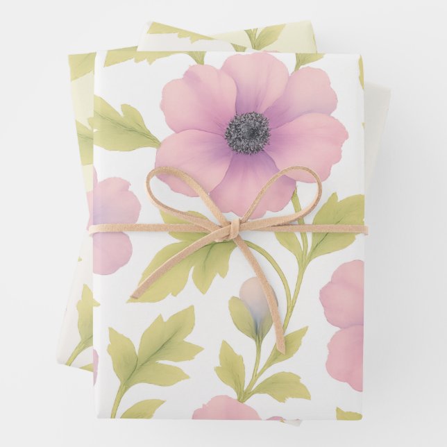 Feuille De Papier Cadeau Pastel Flowers Wrapping Paper Set of 3 (En situation)