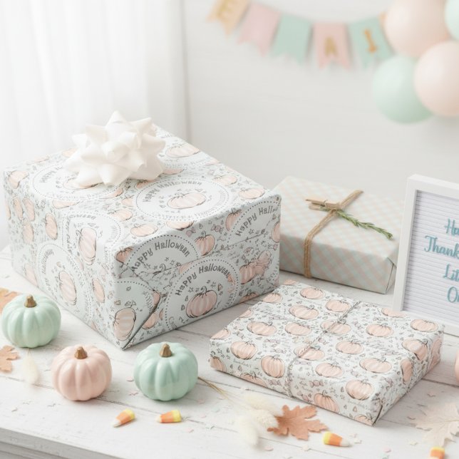 Feuille De Papier Cadeau Pastel Green Citrouille Maman à être Félicitations (Cute Pastel Green Congratulations Little Pumpkin Thanksgiving Baby Shower Wrapping Paper for Her)