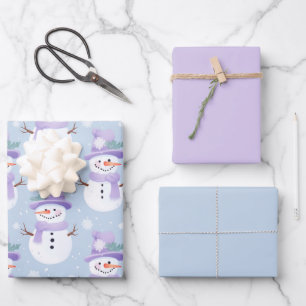 Feuille De Papier Cadeau Pastel Holiday Snowman ensemble complémentaire 3 m