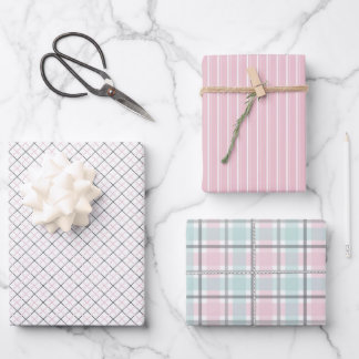 Feuille De Papier Cadeau Pastel Pattern of Pink, Mint, Gray Plaid & Stripes