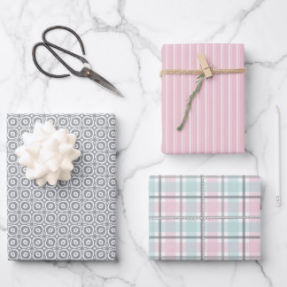 Feuille De Papier Cadeau Pastel Pattern of Pink, Mint, Gray Plaid & Stripes