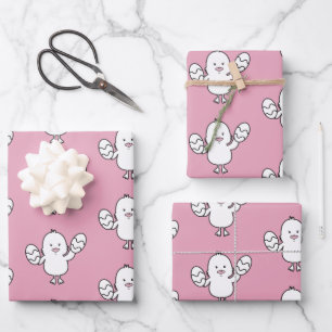 Feuille De Papier Cadeau Pastel Pink Cute Motif de poussins et d'oeufs de P