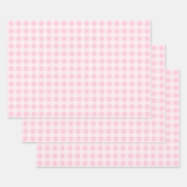 Feuille De Papier Cadeau Pastel Pink Gingham Wrapping Paper Sheets (Lot)