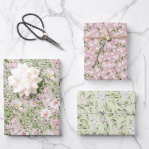 Feuille De Papier Cadeau Pastel Pink Green Floral