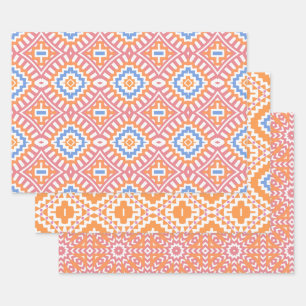 Feuille De Papier Cadeau Pastel Pink Orange Marocain Motifs géométriques