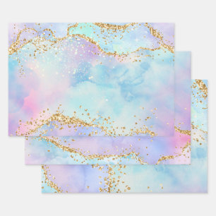 Feuille De Papier Cadeau Pastel Rainbow Colors & Gold Parties scintillant A