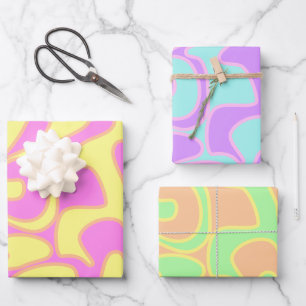 Feuille De Papier Cadeau Pastel Rainbow Super Retro Fluid Art unique