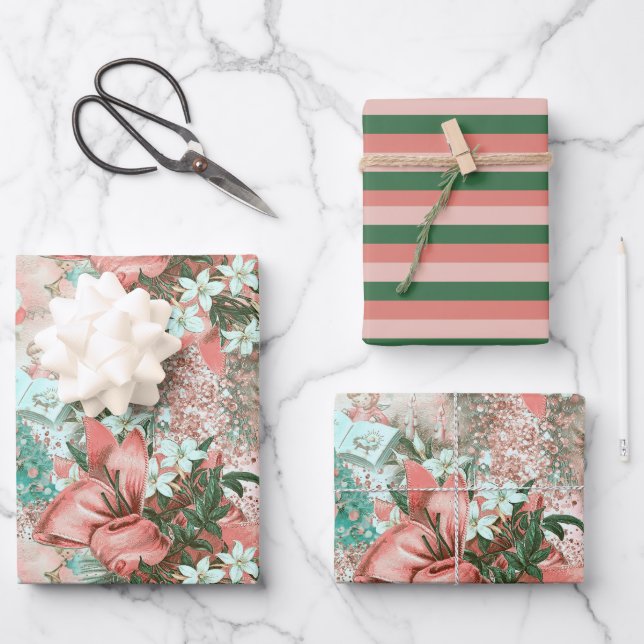 Feuille De Papier Cadeau Pastel Retro Christmas Vignette (Recto)