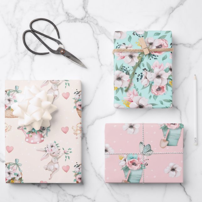 Feuille De Papier Cadeau Pastel Spring Flowers Wrapping Paper Sheets (Recto)