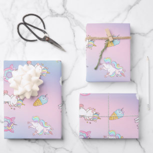 Feuille De Papier Cadeau Pastel Unicorn coloré mignon Donuts arc-en-ciel