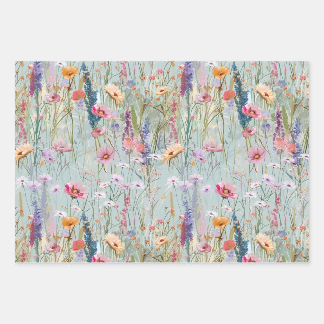 Feuille De Papier Cadeau Pastel Wildflower Wrapping Paper Set (Devant)