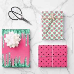 Feuille De Papier Cadeau Pastèque colorée Pink Green Black