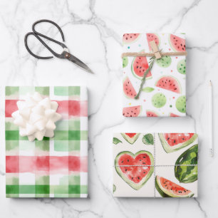 Feuille De Papier Cadeau Pastèque rayures rouges vertes blanches Anniversai
