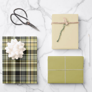 Feuille De Papier Cadeau Pâte de tartan jaune-brun.