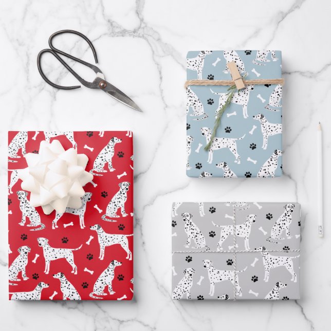 Feuille De Papier Cadeau Pâtes et os dalmatiens (Recto)