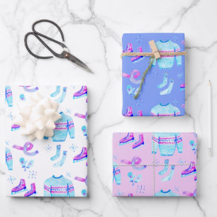 Feuille De Papier Cadeau Patinage hivernal Cosy Watercolor Cadeau de vacanc