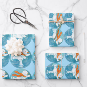 Feuille De Papier Cadeau Patinage sur glace Snowman