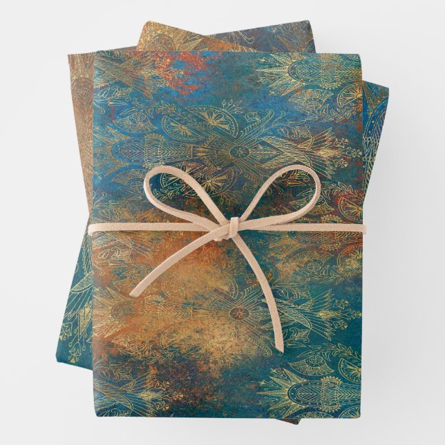 Feuille De Papier Cadeau Patine de cuivre sarcelle (En situation)