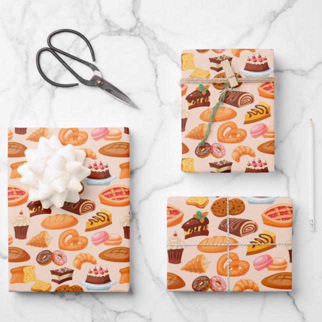 Feuille De Papier Cadeau pâtisserie mixte mignonne motif carrelé (Recto)