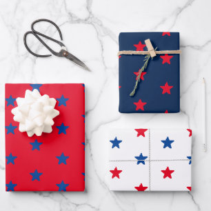 Feuille De Papier Cadeau Patriotique rouge bleu étoiles motif américain