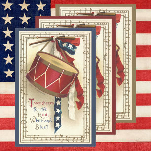 Feuille De Papier Cadeau Patriotique Vintage, Tambours avec Notes de Musiqu