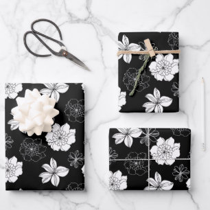 Feuille De Papier Cadeau Patters de Black & White Floral