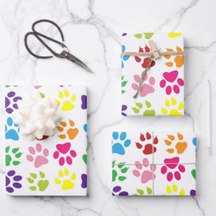 Feuille De Papier Cadeau Pattes Colorées, Pattes de Chien, Pattes de Chat