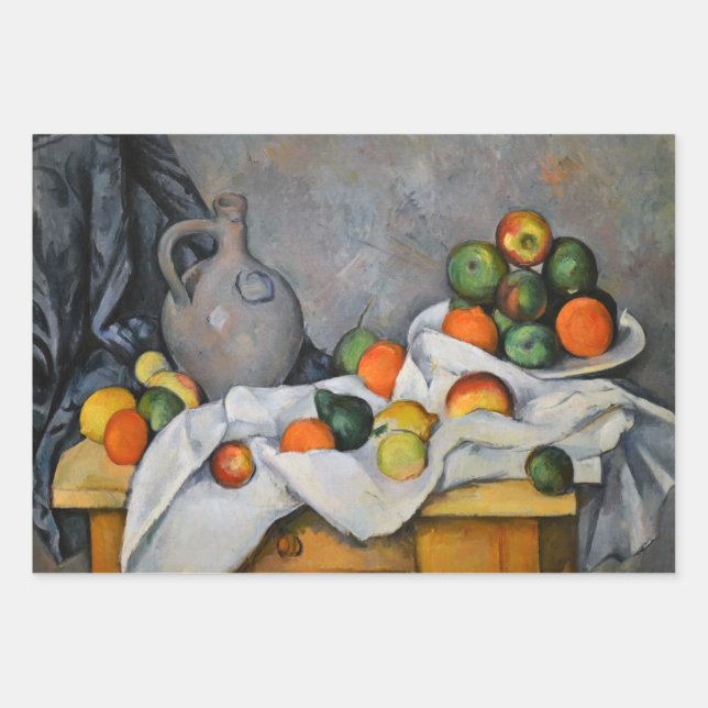 Feuille De Papier Cadeau Paul Cezanne - Rideau, bol de jug et de fruits (Devant)