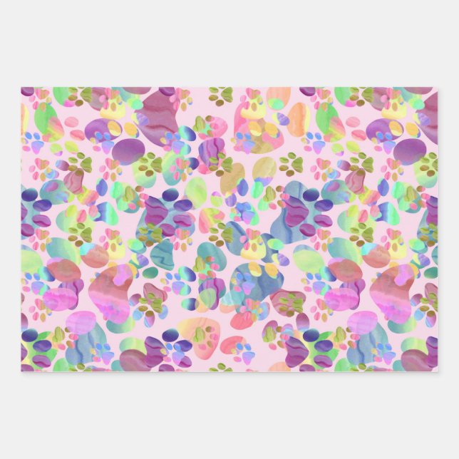 Feuille De Papier Cadeau Pavprints on rose (Devant)