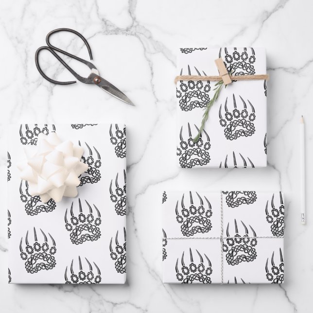 Feuille De Papier Cadeau Paw d'ours noir tribal (Recto)