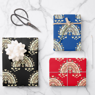 Feuille De Papier Cadeau Paw Et Coeurs De Chien Arc-En-Ciel vintage Sepia