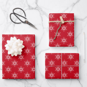 Feuille De Papier Cadeau Pays Noël rouge blanc blanc mignon motif flocon de