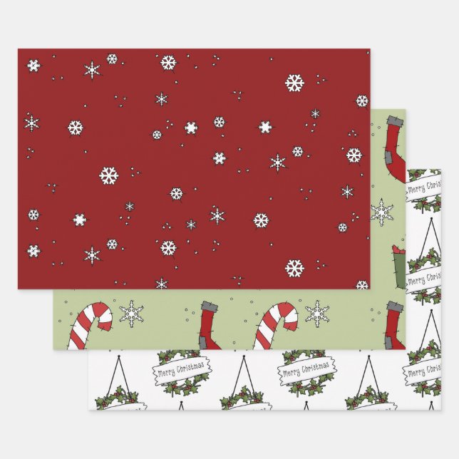 Feuille De Papier Cadeau Pays rustique Noël Snowflakes Enveloppement cadeau (Lot)