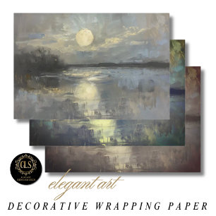Feuille De Papier Cadeau Paysage aquarellé au clair de lune