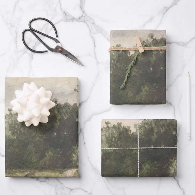 Feuille De Papier Cadeau Paysage aquarelle du chemin - Troyon constant (Recto)