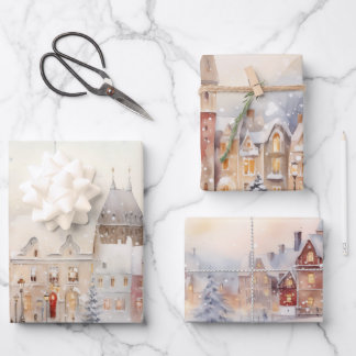Feuille De Papier Cadeau Paysage de neige de Noël
