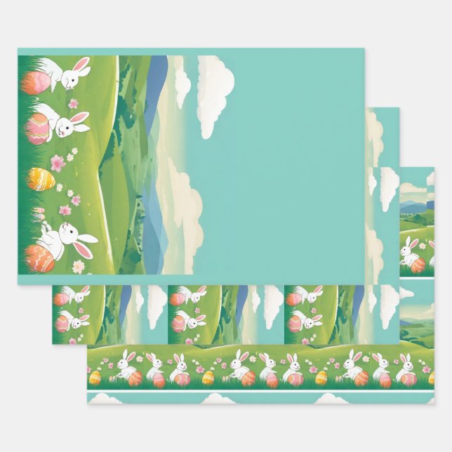 Feuille De Papier Cadeau Paysage de Pâques (Lot)
