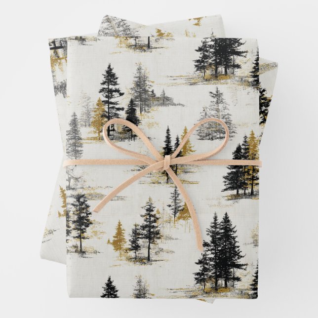 Feuille De Papier Cadeau Paysage de pins paysage (En situation)