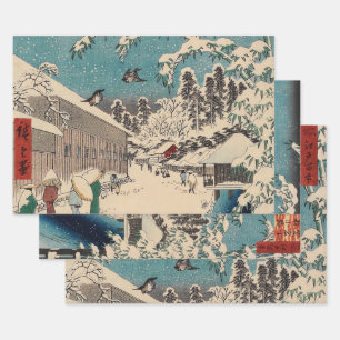 Feuille De Papier Cadeau Paysage hivernal d'Hiroshige japon ukiyo-e antique