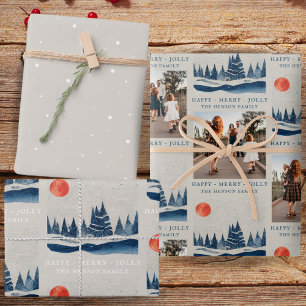 Feuille De Papier Cadeau Paysage hivernal forêt lune photo de famille