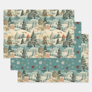 Feuille De Papier Cadeau Paysage hivernal vintage de Haven Snowy