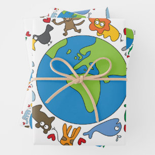 Feuille De Papier Cadeau Peace And Love Cute Cartoon Animaux du monde