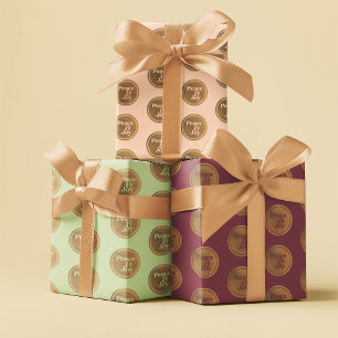 Feuille De Papier Cadeau Peace & Joy, Gold Pink Vert Bourgogne Noël