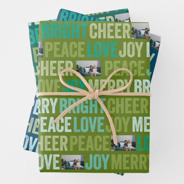 Feuille De Papier Cadeau Peace Love Joy Bright Merry Cheer avec 1 Photo (En situation)