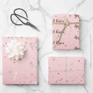 Feuille De Papier Cadeau Peach Pink Blush Gold Glitz Confetti Coeur étincel