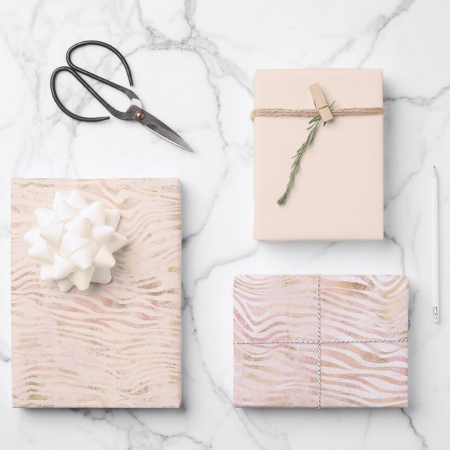 Feuille De Papier Cadeau Peach Pink Gold Zebra Print (Recto)